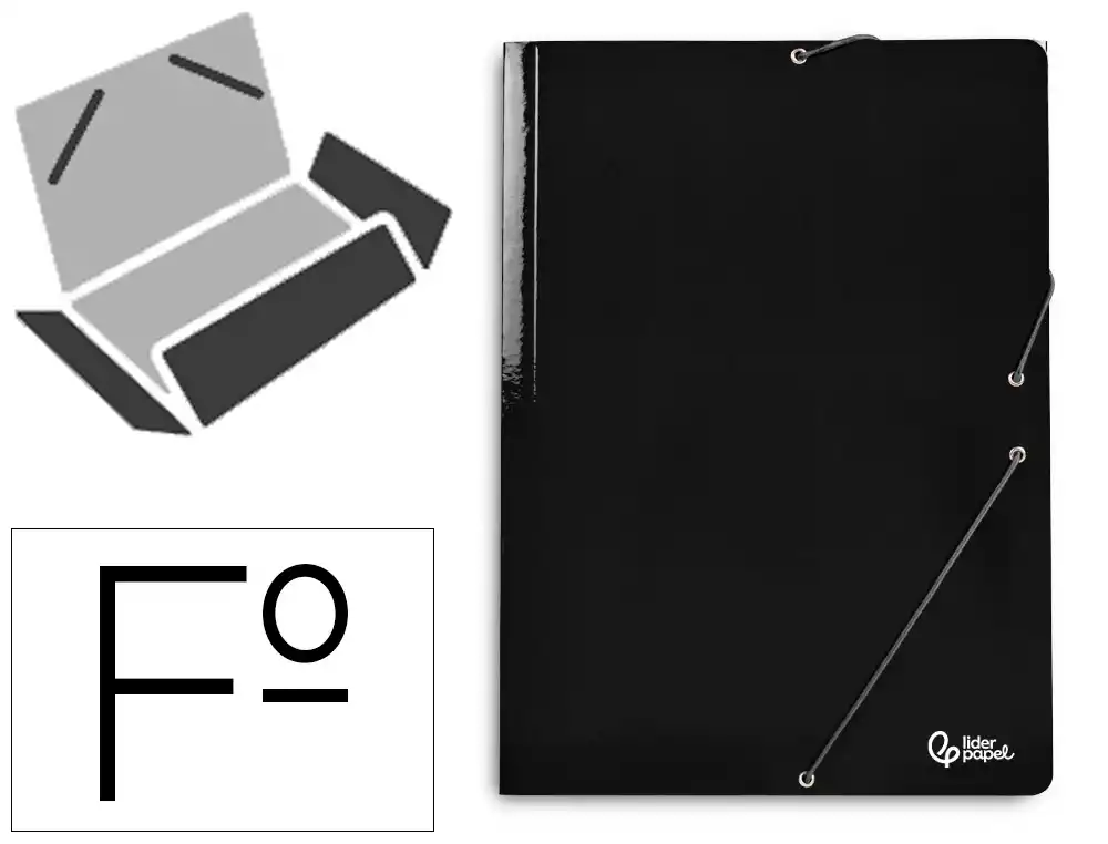 [165927] Carpeta liderpapel gomas tres solapas carton plastificado folio color negro