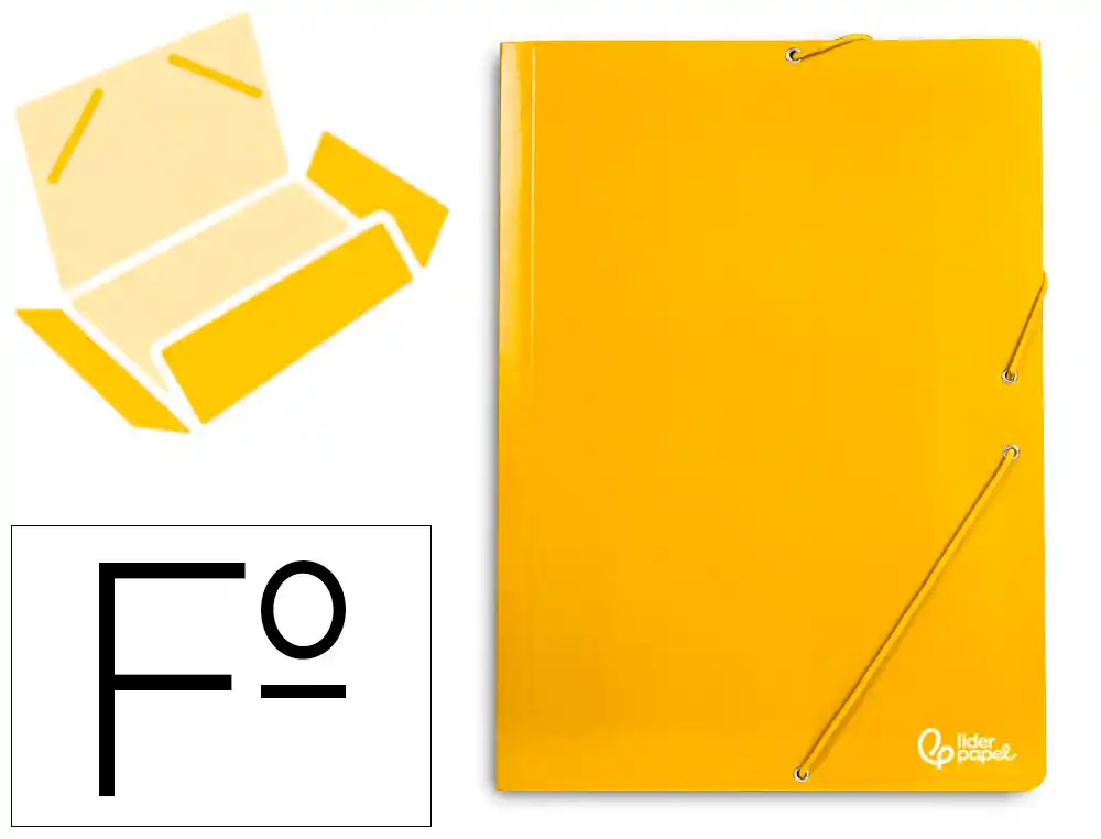 [165925] Carpeta liderpapel gomas tres solapas carton plastificado folio color amarillo