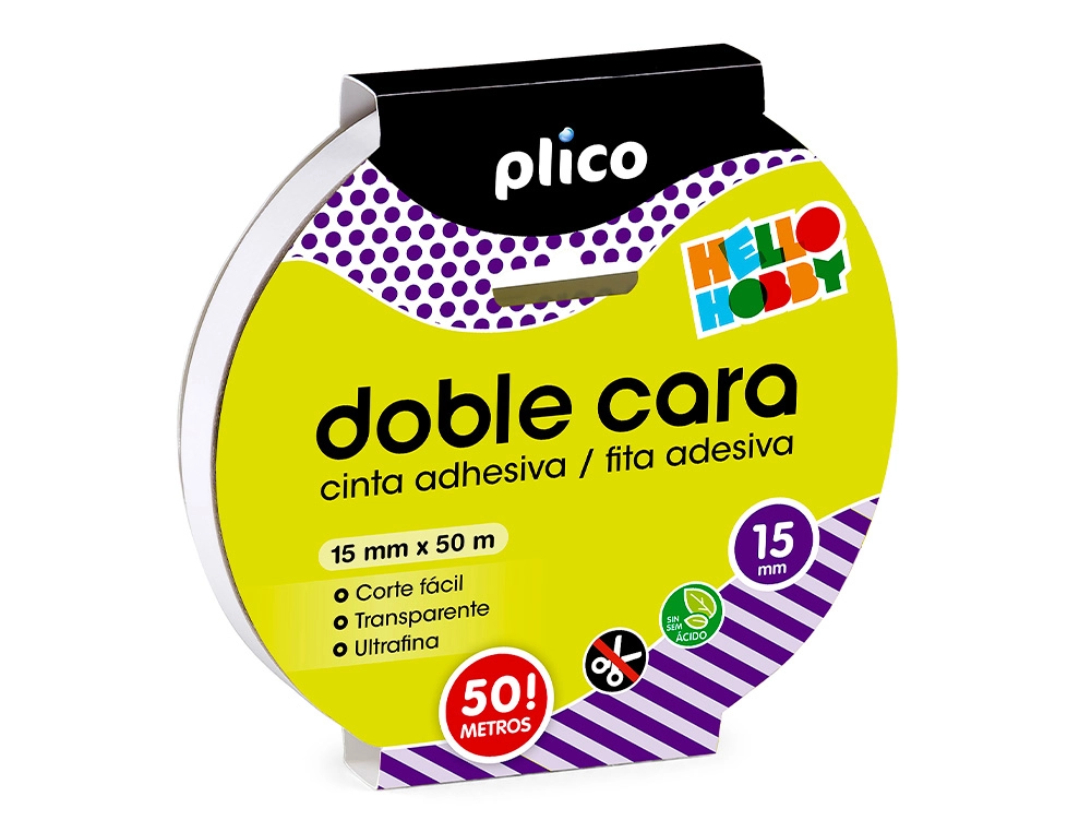 Cinta adhesiva plico doble cara transparente 50 m x 15 mm