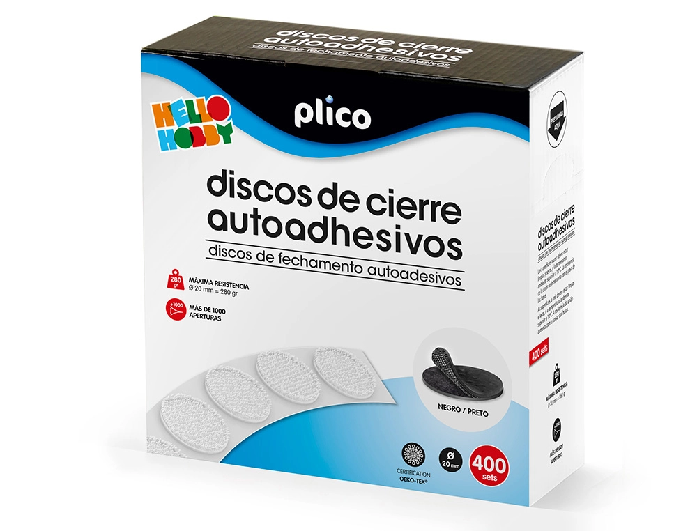 [165310] Disco de cierre plico velcro autoadhesivo 20 mm diametro color negro caja de 400 unidades