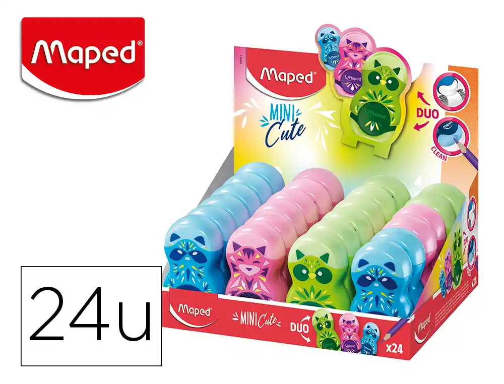 [164230] Sacapuntas plastico maped 1 uso con goma de borrar loopy mini cute