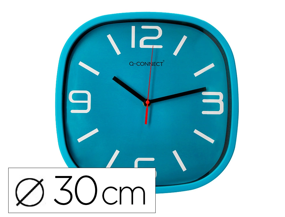 [163915] Reloj q-connect de pared de plastico redondo 30 cm movimiento silencioso color azul