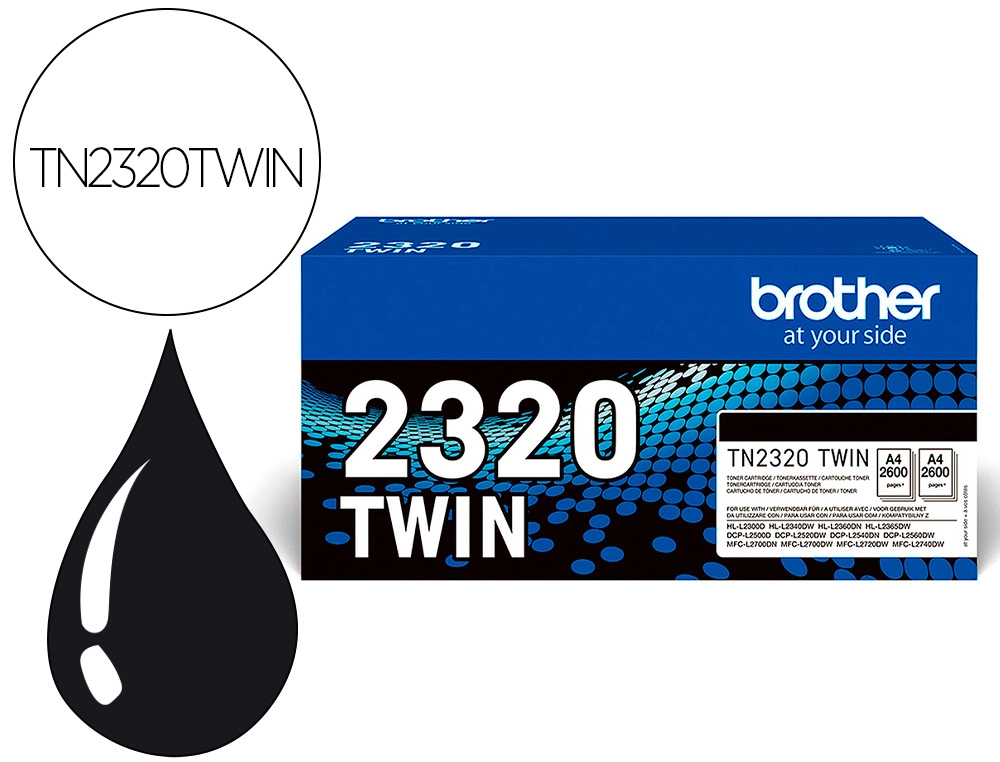 [163848] Toner brother tn-2320 dcpl2520dw /2540d/ mfcl2700dw / 2720dw / 2740dw negro 2600 paginas pack 2 unidades