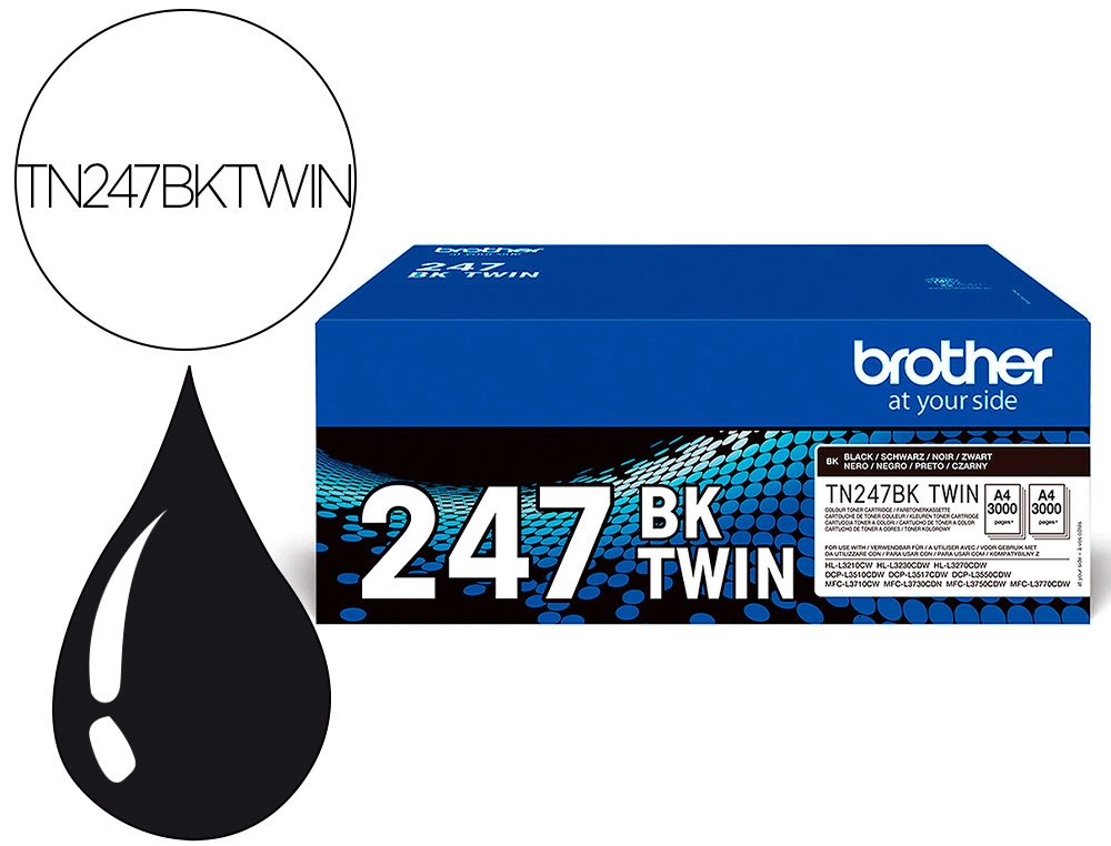 [163847] Toner brother tn247bk dcp-l3510cdw / hl-l3270cdw / mfc-l3710cw negro 3000 paginas pack 2 unidades