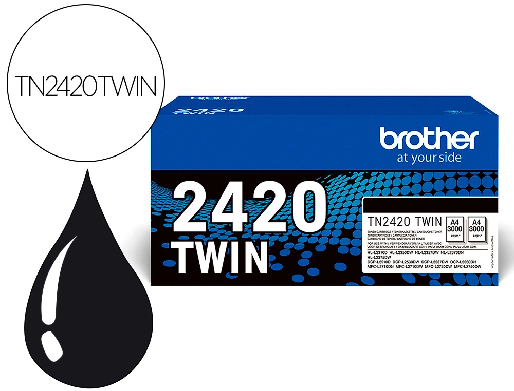 [163839] Toner brother tn2420twin para dcp-l2510/ 2530 / 2550 / hl-l2375 negro 3000 paginas pack 2 unidades