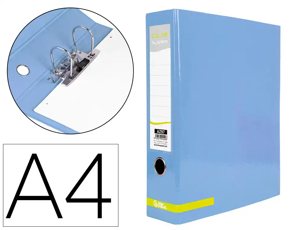 [163658] Archivador de palanca liderpapel a4 color system forrado sin rado lomo 80 mm celeste compresor metalico