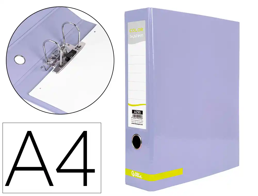 [163656] Archivador de palanca liderpapel a4 color system forrado sin rado lomo 80 mm lavanda compresor metalico