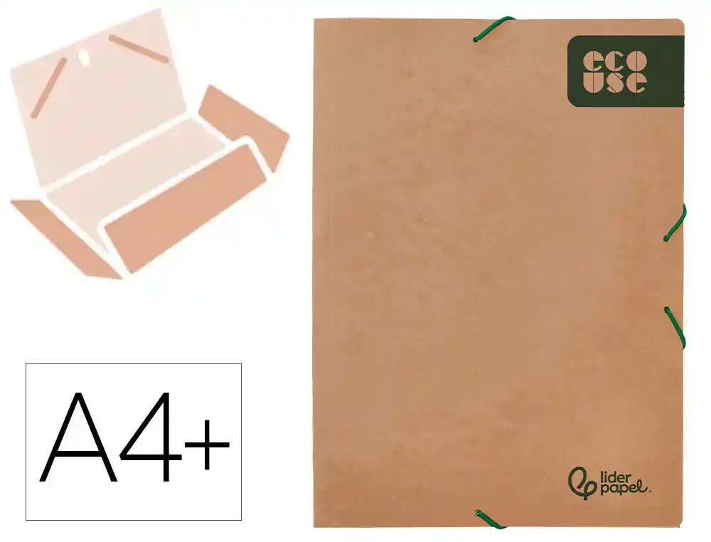[163501] Carpeta liderpapel gomas tres solapas ecouse cartulina 400 gr din a4+ color kraft marron