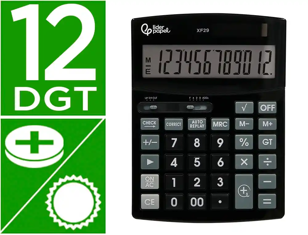 [163494] Calculadora liderpapel sobremesa xf29 12 digitos solar y pilas color negro 190x140x30 mm