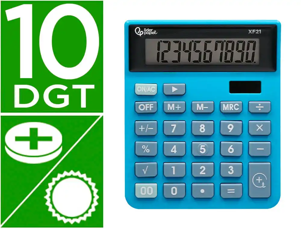[163486] Calculadora liderpapel sobremesa xf21 10 digitos solar y pilas color azul 127x105x24 mm