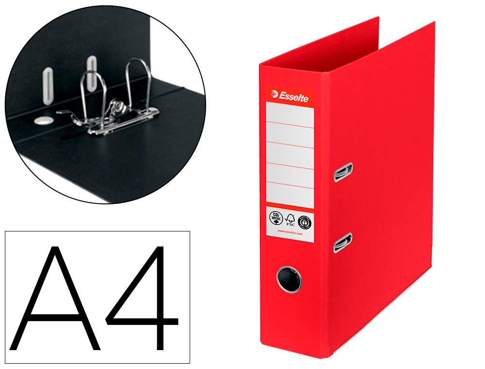 [163199] Archivador de palanca esselte n 1 din a4 carton forrado 100% reciclado lomo 75 mm rojo vivida