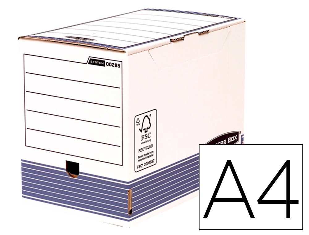 [162981] Caja archivo definitivo fellowes a4 carton reciclado 100% lomo 200 mm montaje automatico color azul
