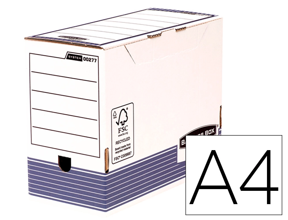 [162980] Caja archivo definitivo fellowes a4 carton reciclado 100% lomo 150 mm montaje automatico color azul