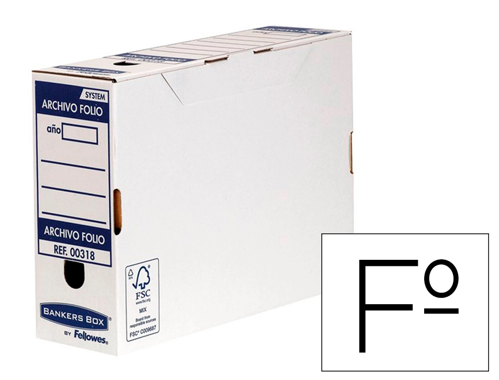 [162978] Caja archivo definitivo fellowes folio carton reciclado 100% lomo 100 mm montaje automatico color azul