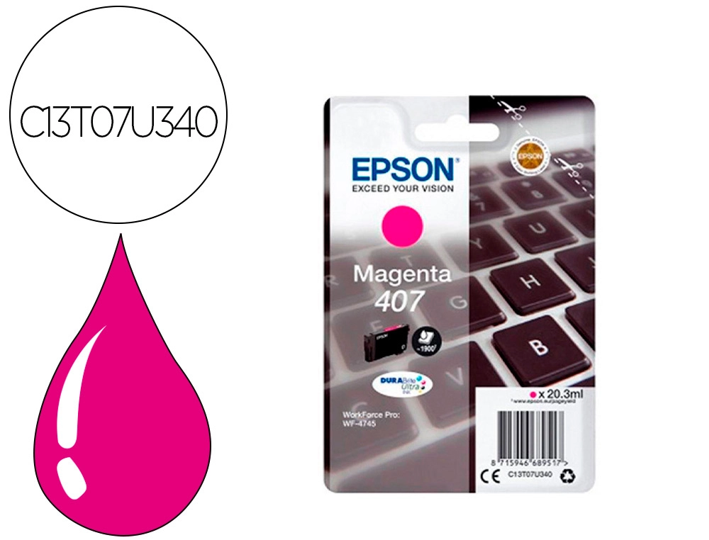 Ink-jet epson 407l clavier wf-4745 series magenta 1900 paginas