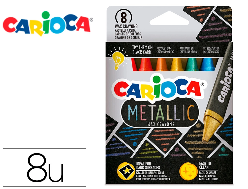 [162751] Lapices cera carioca metallic triangular caja de 8 unidades colores surtidos
