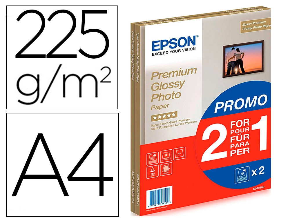 [162732] Papel fotografico epson premiun glossy photo satinado din a4 promo 2x15 hojas 225 g