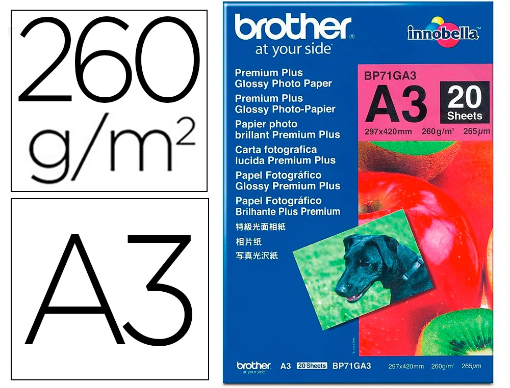 [162414] Papel fotografico brother premium plus brillo din a3 260 g inkjet pack de 20 hojas