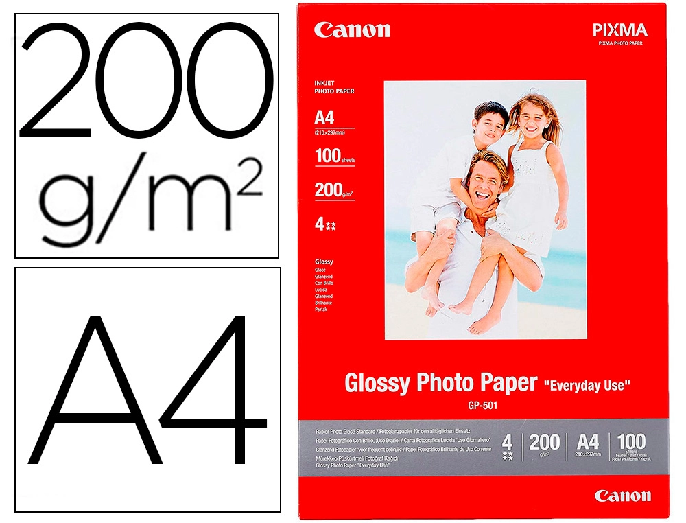[162409] Papel fotografico canon pixma brillo din a4 200 g inkjet paquete de 100 hojas