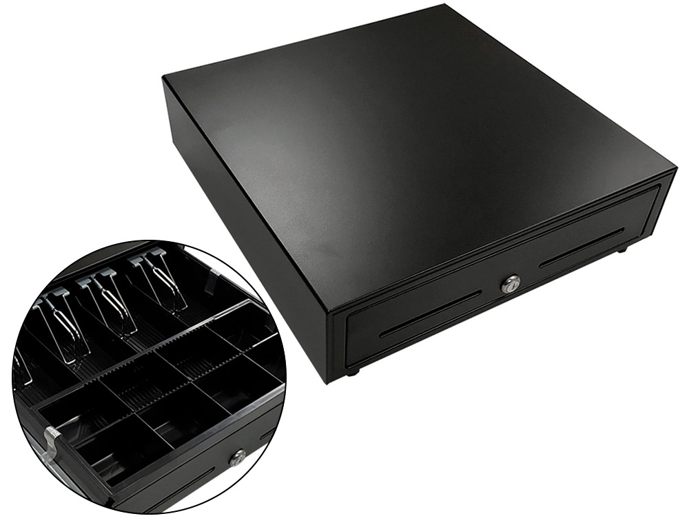 [162202] Cajon portamonedas 8 monederos 4 billeteros apertura electrica negro 410x415x110 mm