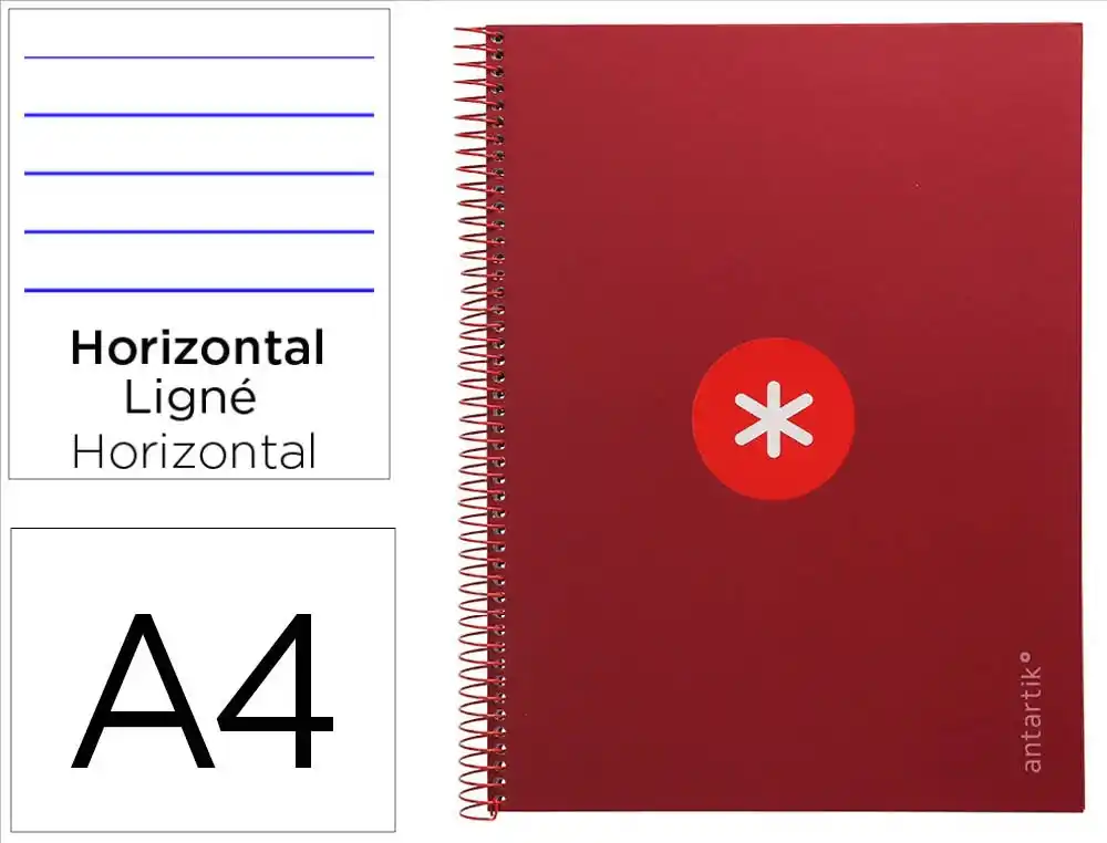 Cuaderno espiral a4 micro antartik tapa forrada80h 90 gr horizontal 1 banda 4 taladros color frambuesa