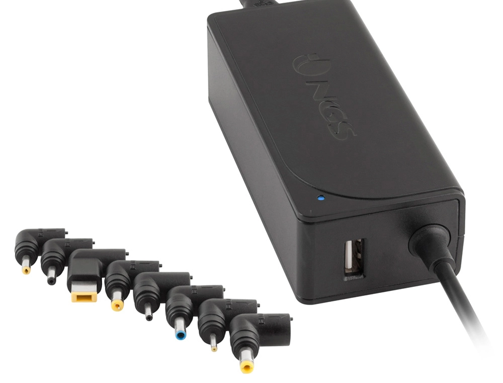 Adaptador de corriente ngs automatic 90w con 9 adaptadores y salida usb 2a