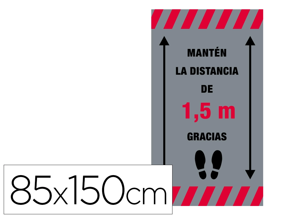 [160599] Alfombra para suelo de paso novus manten la distancia de 1,5 m gracias fondo gris 85x150 cm