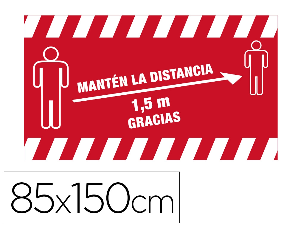 [160598] Alfombra para suelo de paso novus manten la distancia de 1,5 m gracias fondo rojo 85x150 cm