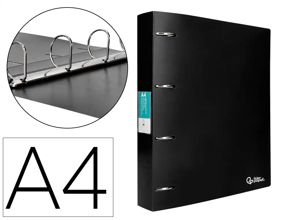 Carpeta liderpapel 4 anillas 40 mm mixtas polipropileno din a4 negro opaco