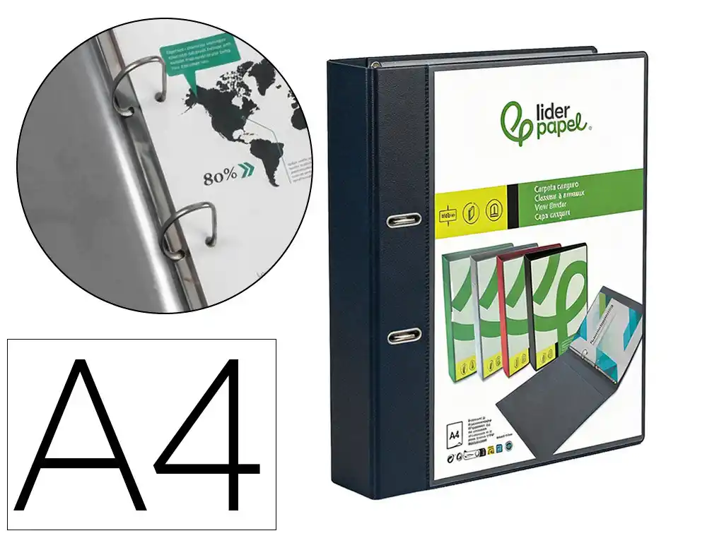 Carpeta liderpapel canguro 2 anillas 25 mm mixtas polipropileno din a4 negro opaco