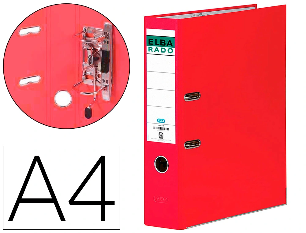 Archivador de palanca elba chic carton forrado pvc con rado din a4 lomo de 80 mm rojo