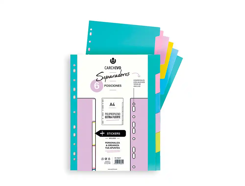 [159881] Separador carchivo polipropileno soft extra fuerte din a4 multitaladro juego de 6 posiciones