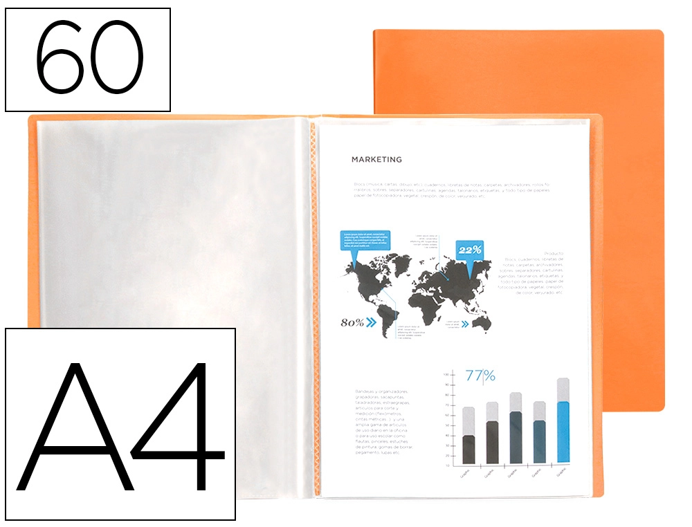 [159446] Carpeta liderpapel escaparate 60 fundas polipropileno din a4 naranja fluor opaco