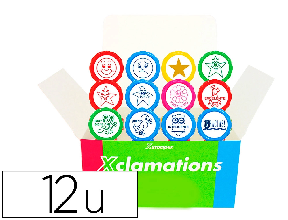 [156816] Sello x'stamper emoticono uso escolar expositor de 12 unidades surtidas
