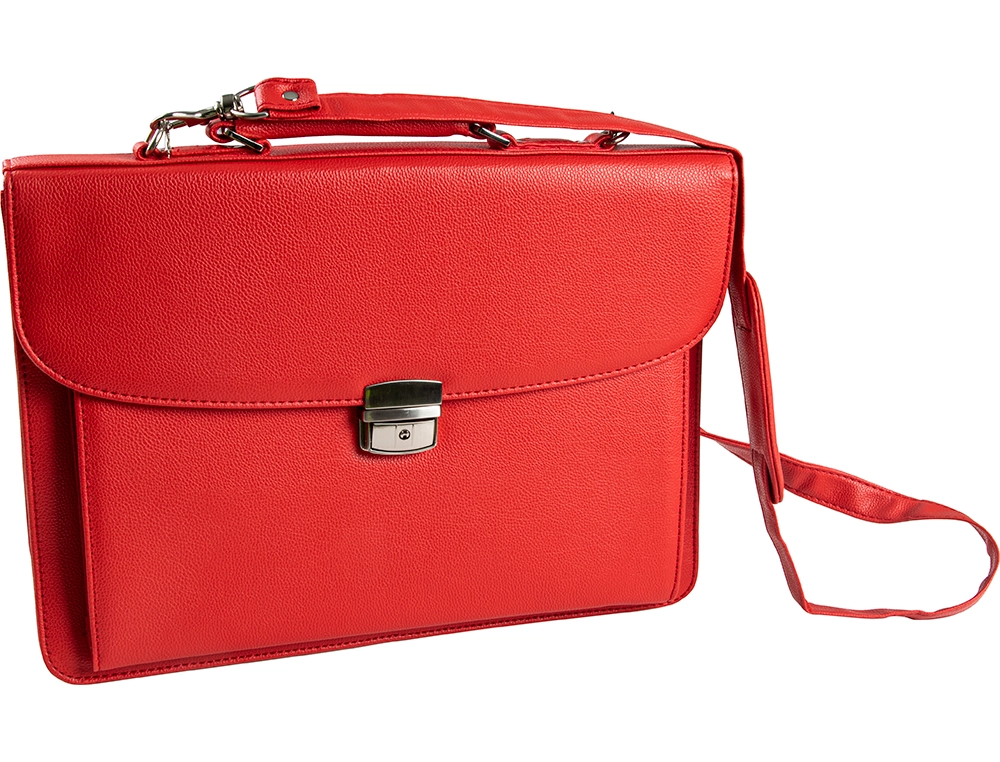 [156777] Cartera portadocumentos q-connect con correa cierre metalico y departamentos interiores color rojo 390x280