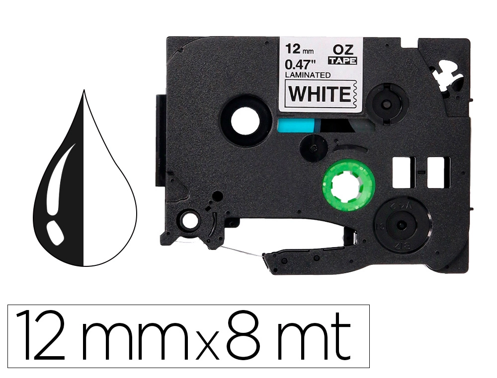 Cinta q-connect tze-231 blanco-negro 12mm longitud 8 m