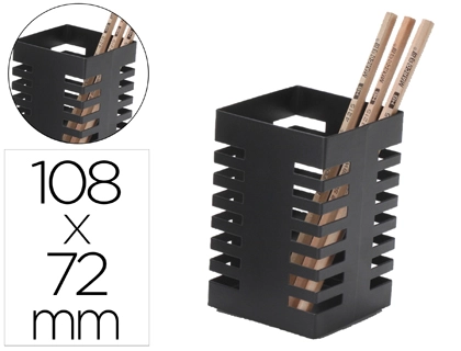 Cubilete portalapices q-connect negro metal cuadrado 72x108 mm