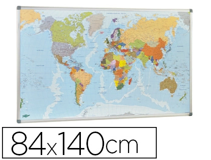 [156092] Mapa mural faibo planisfero politico magnetico marco de aluminio con cantoneras de proteccion 84x140 cm