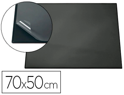 [155888] Vade sobremesa durable negro con tapa transparente 70x50 cm