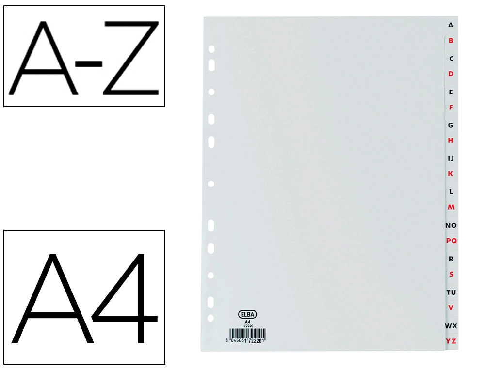 [155318] Separador alfabetico elba plastico 120 mc din a4 11 taladros a-z gris