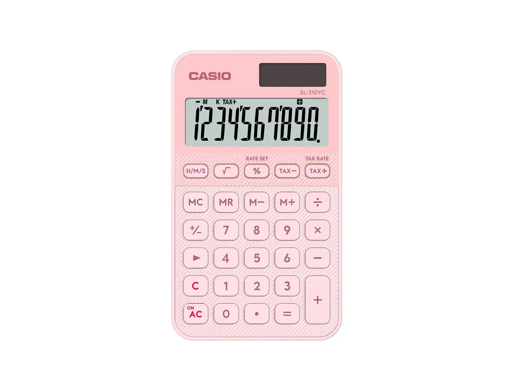 Calculadora casio sl-310yc lp bolsillo 12 digitos tax +/- tecla doble cero color rosa claro