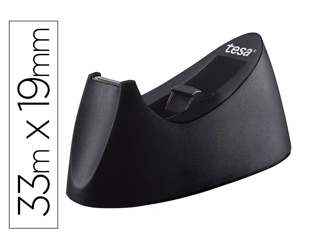 [154741] Portarrollo sobremesa tesa plastico easy cut curve negro para cinta de 33 m x19 mm + 1 cinta tesafilm transparente