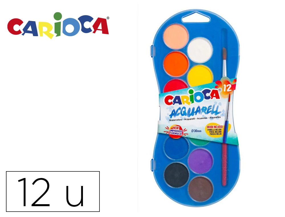 Acuarela carioca 12 colores con pincel estuche de plastico