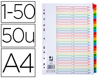 [154671] Separador numerico q-connect carton 1-50 juego de 50 separadores din a4 multitaladro