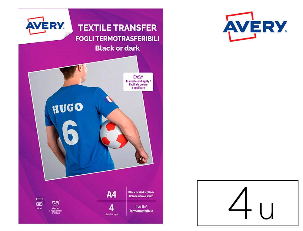 [154375] Papel transfer avery algodon oscuros ink-jet din a4 pack de 4 hoja