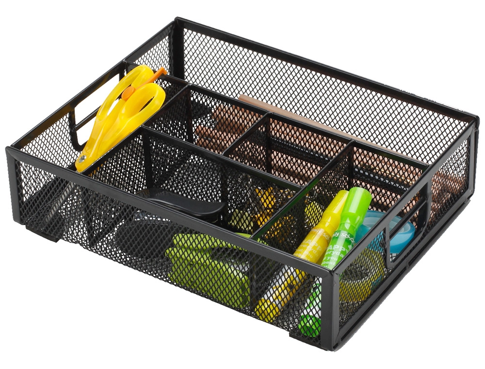 [153569] Organizador sobremesa q-connect kf17291 bandeja metalica rejilla negra con 6 departamentos 235x183x65 mm