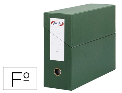 [150247] Caja transferencia pardo folio forrado extra doble lomo 80 mm estuche interior con tarjetero verde
