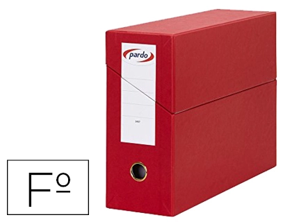 [150246] Caja transferencia pardo folio forrado extra doble lomo 80 mm estuche interior con tarjetero roja