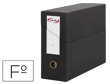 [150245] Caja transferencia pardo folio forrado extra doble lomo 80 mm estuche interior con tarjetero negra