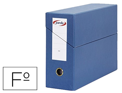 [150244] Caja transferencia pardo folio forrado extra doble lomo 80 mm estuche interior con tarjetero azul